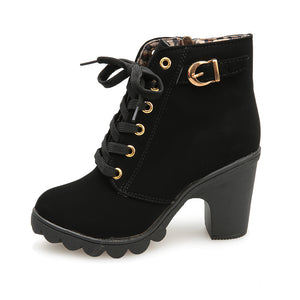 High Heel Lace Up Ankle Boots