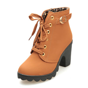 High Heel Lace Up Ankle Boots